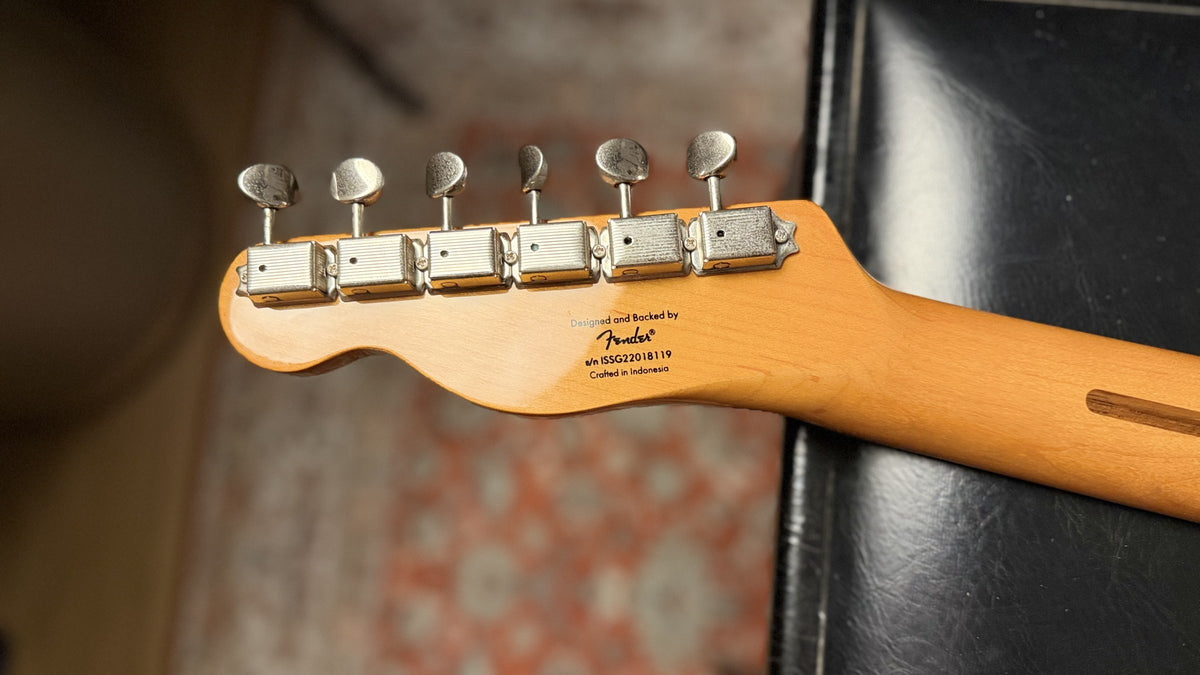Squier Telecaster headstock back, crafted in Indonesia